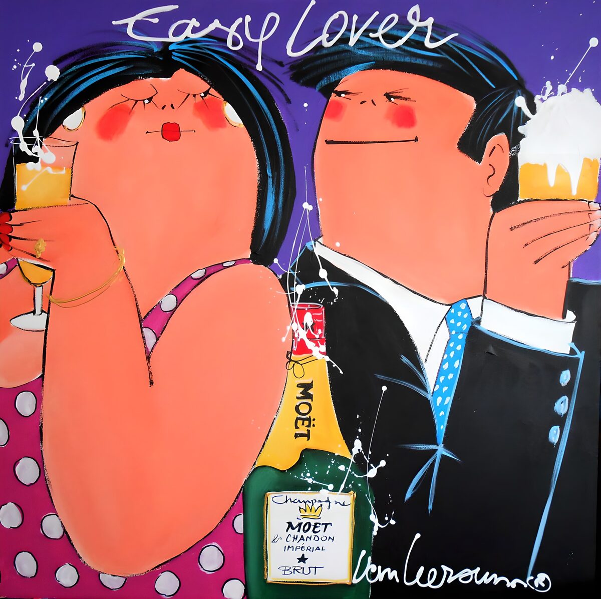 Ein Paar beim Champagnertoast in Pop-Art
