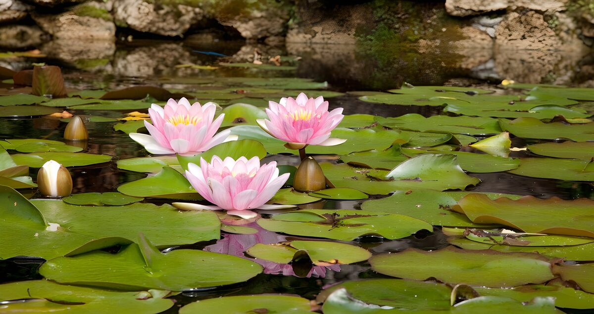 Rosa Seerosen auf stillem Teich