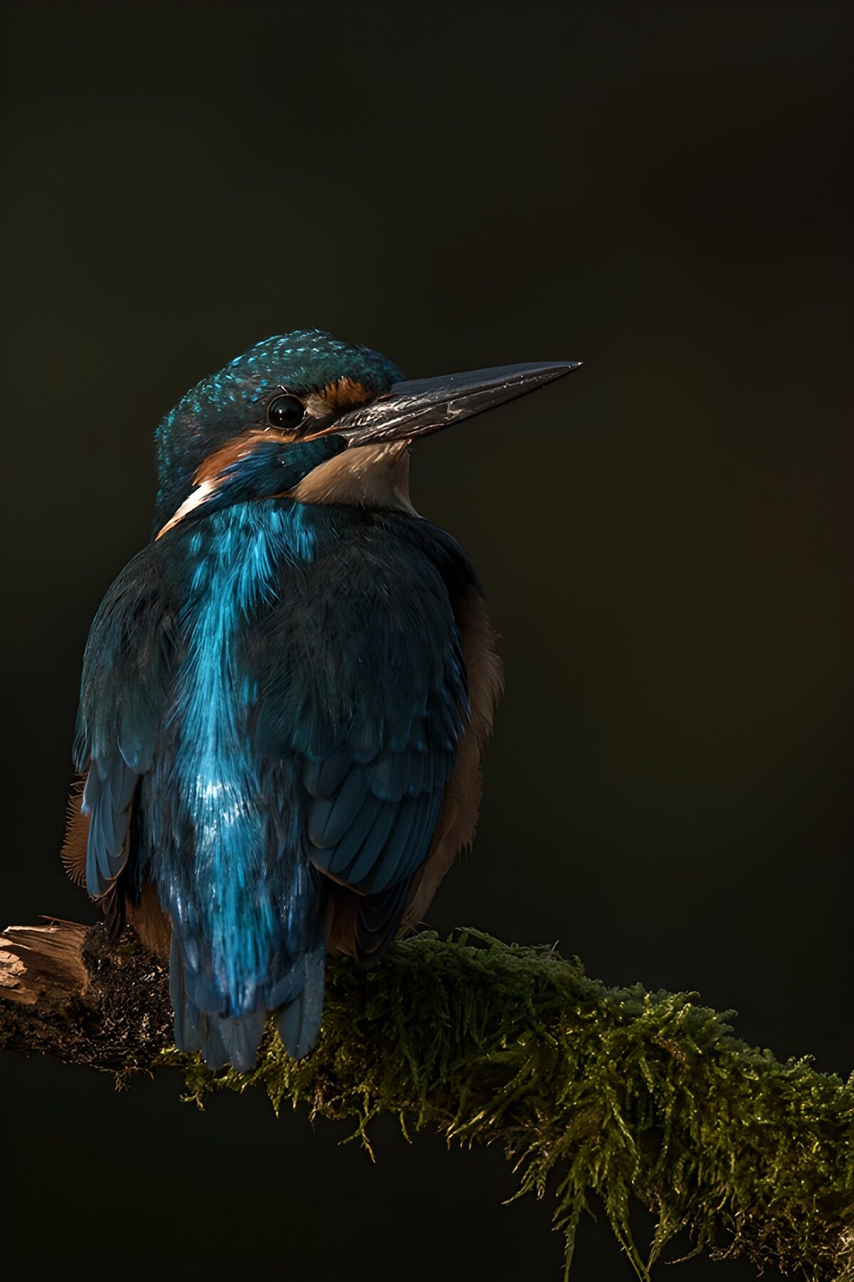 Eisvogel auf moosbewachsenem Ast