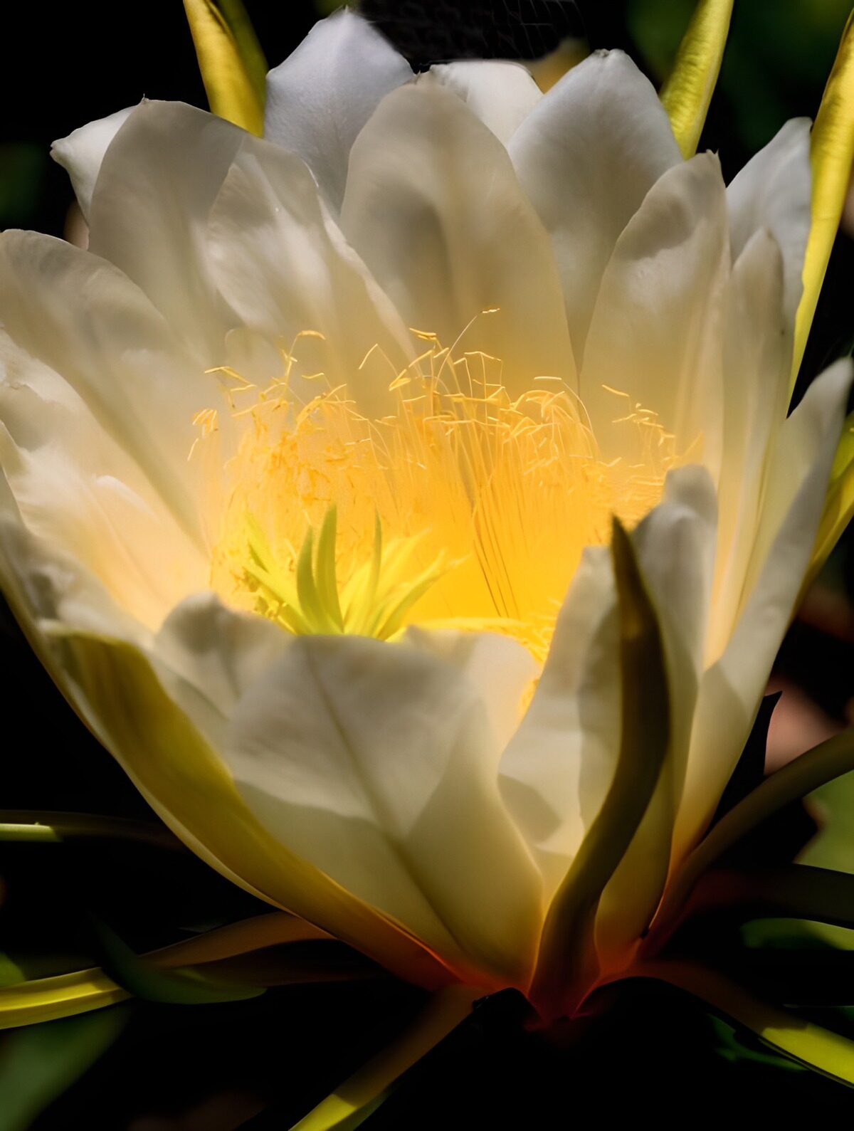Weiße Kaktusblüte im warmen Licht