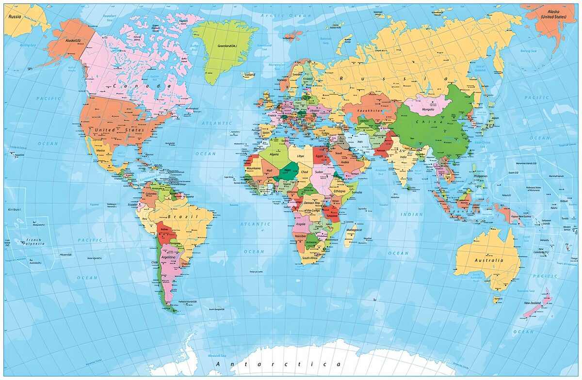Politische Weltkarte in sanften Farben