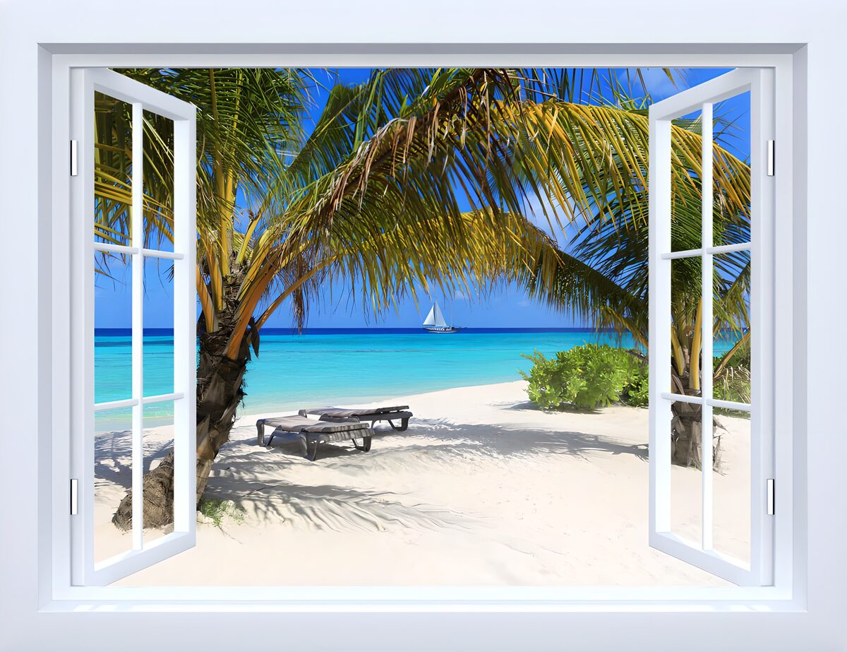Offenes Fenster zum Palmenstrand