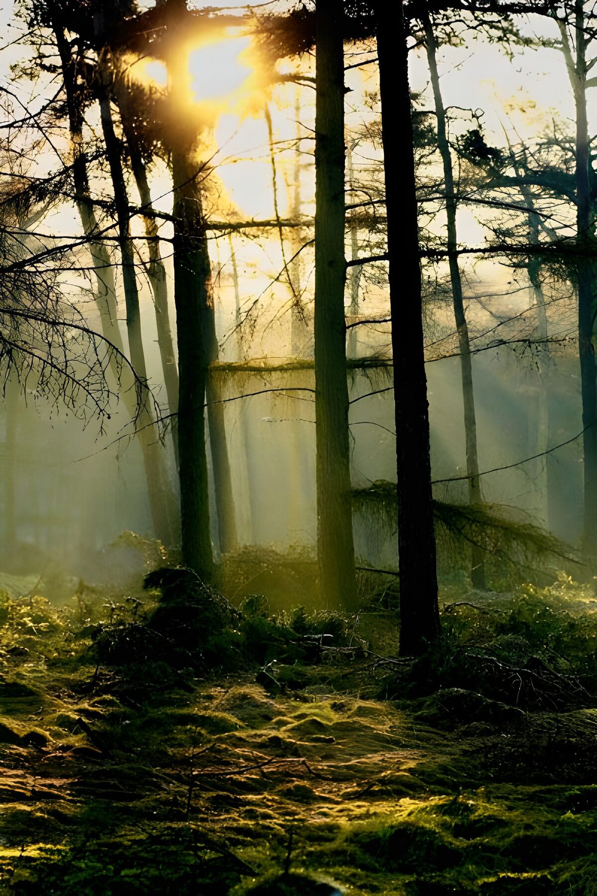 Mooswald im goldenen Sonnenlicht