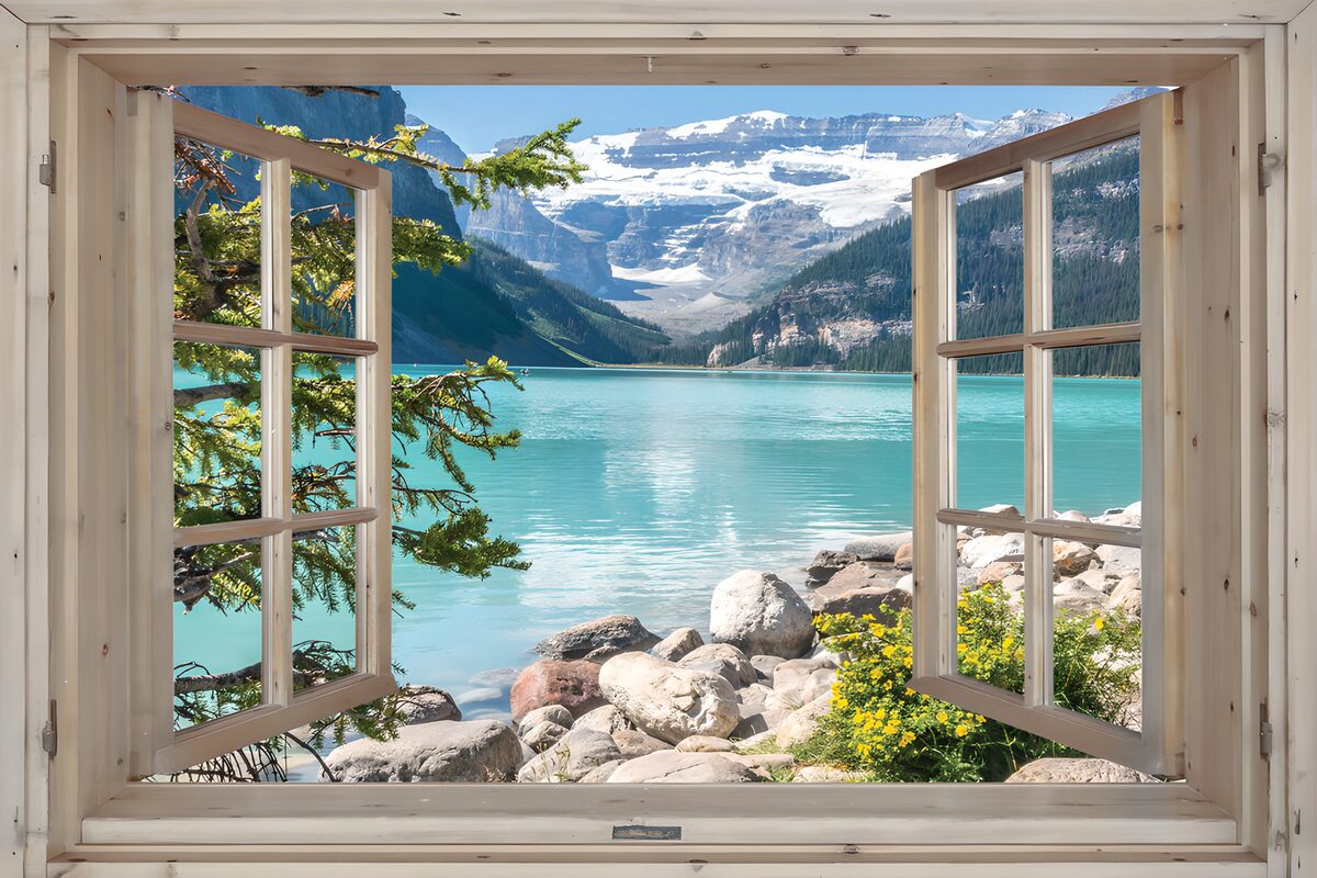 Ein Fenster zwischen Sommer und Schnee