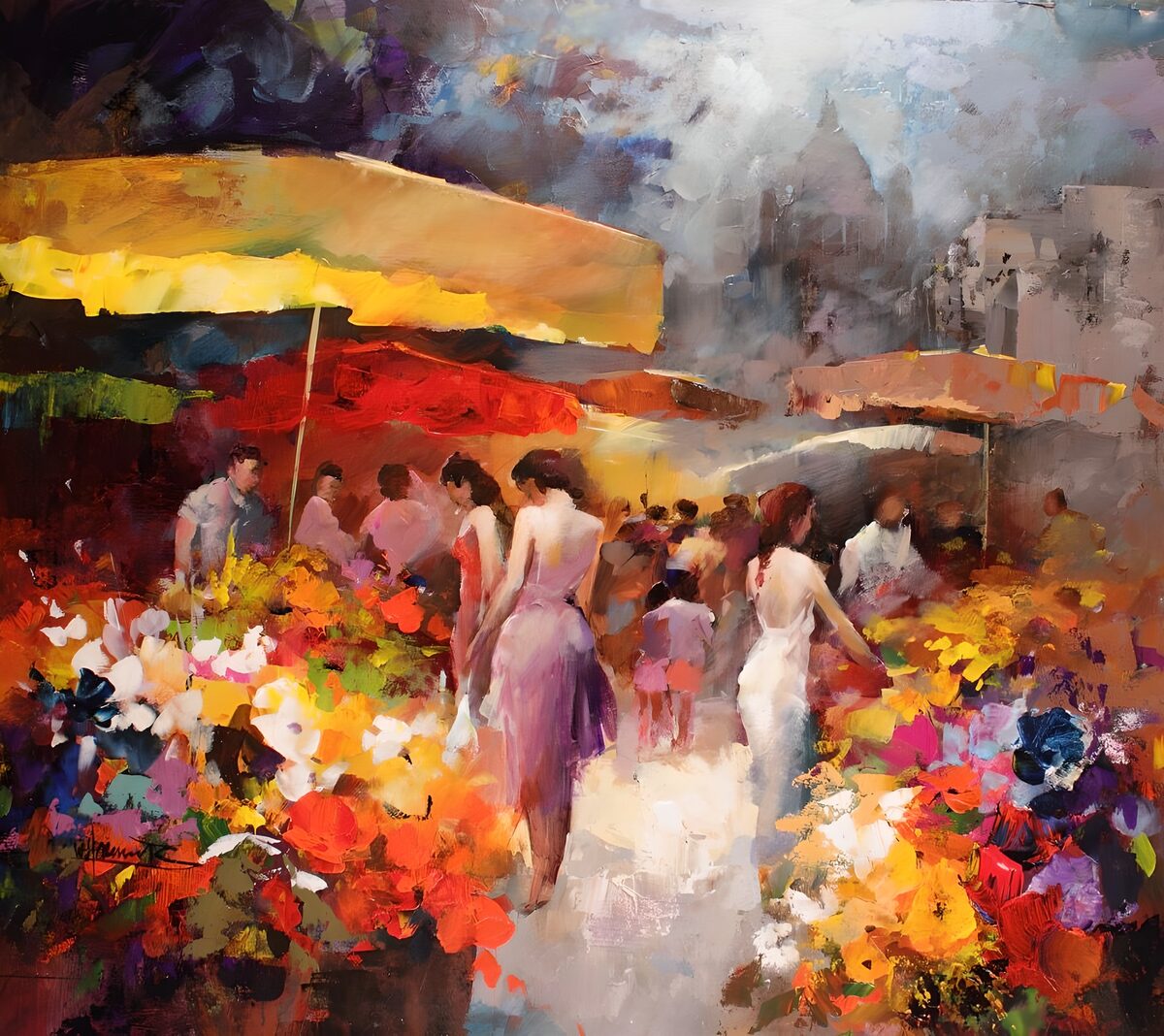 Blumenmarkt im hellen Sonnenlicht