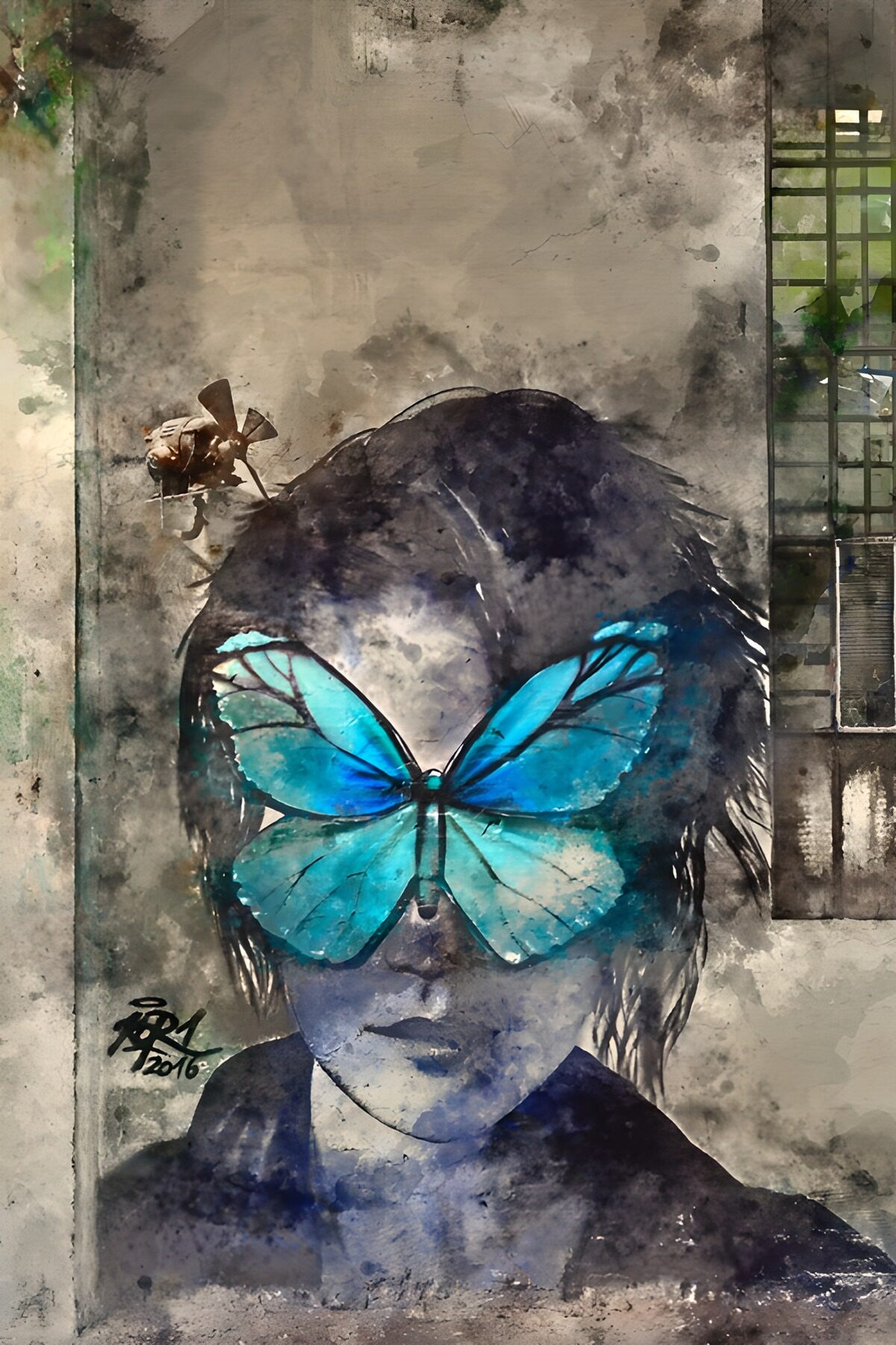 Frauenporträt mit blauem Schmetterling