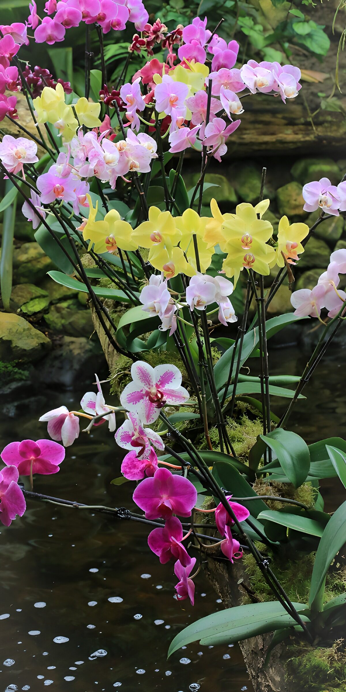 Bunte Orchideen am Wasser