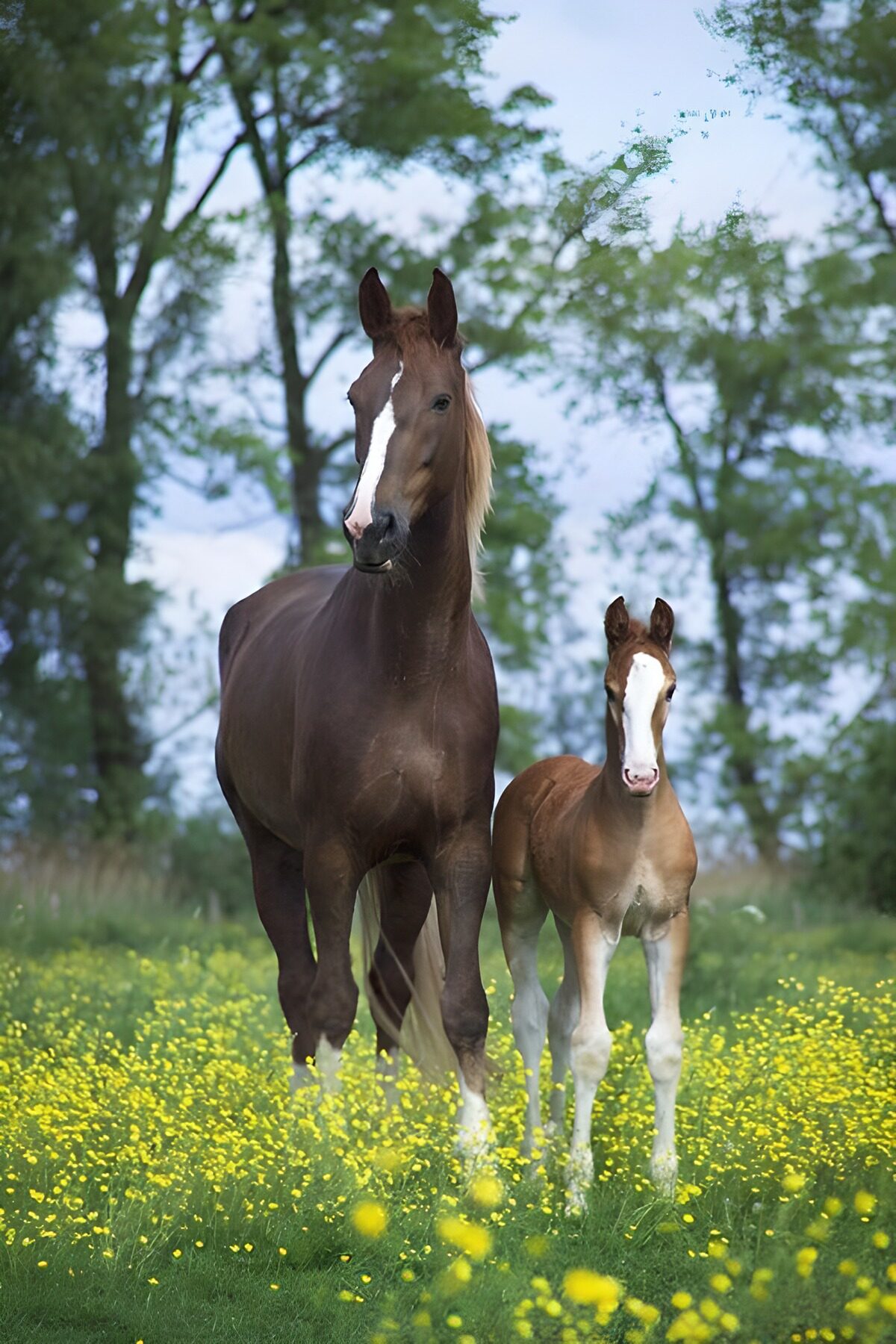 Pferd und Fohlen auf der Frühlingswiese