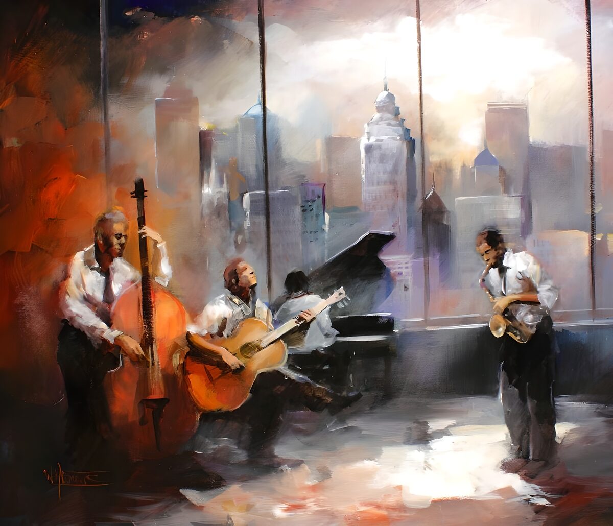 Jazzquartett in warmen Farben