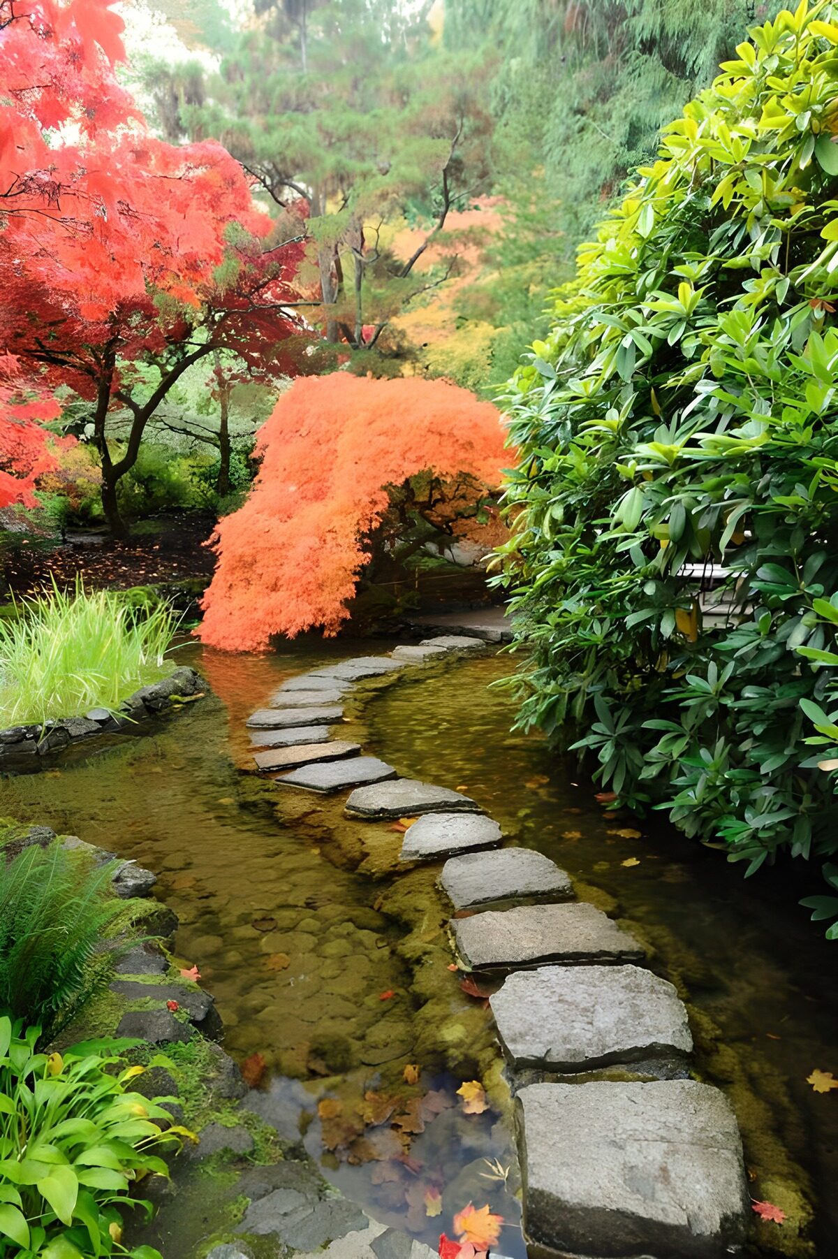 Trittsteine im herbstlichen Wassergarten