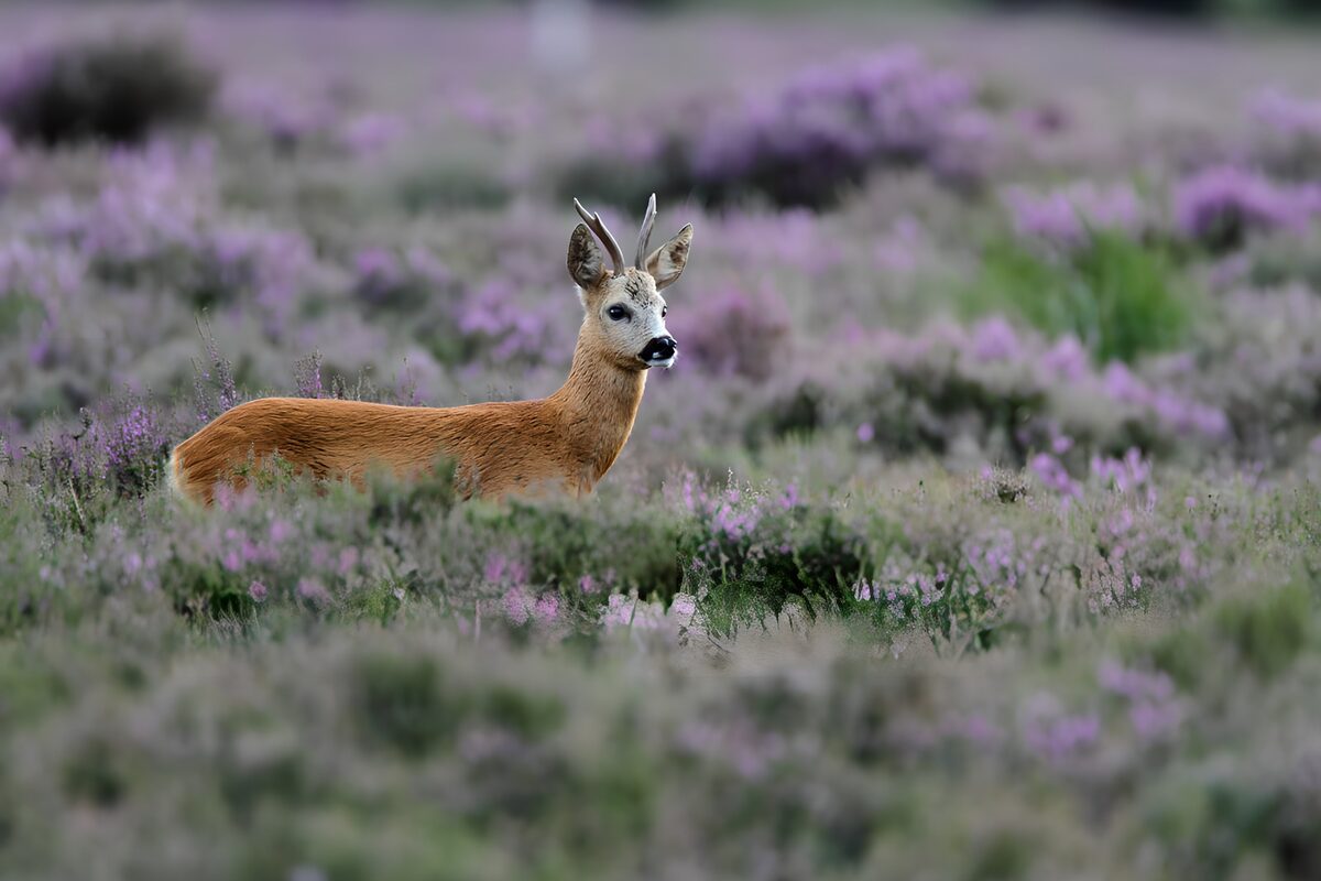 Ein Rehbock zwischen Blüten und Stille