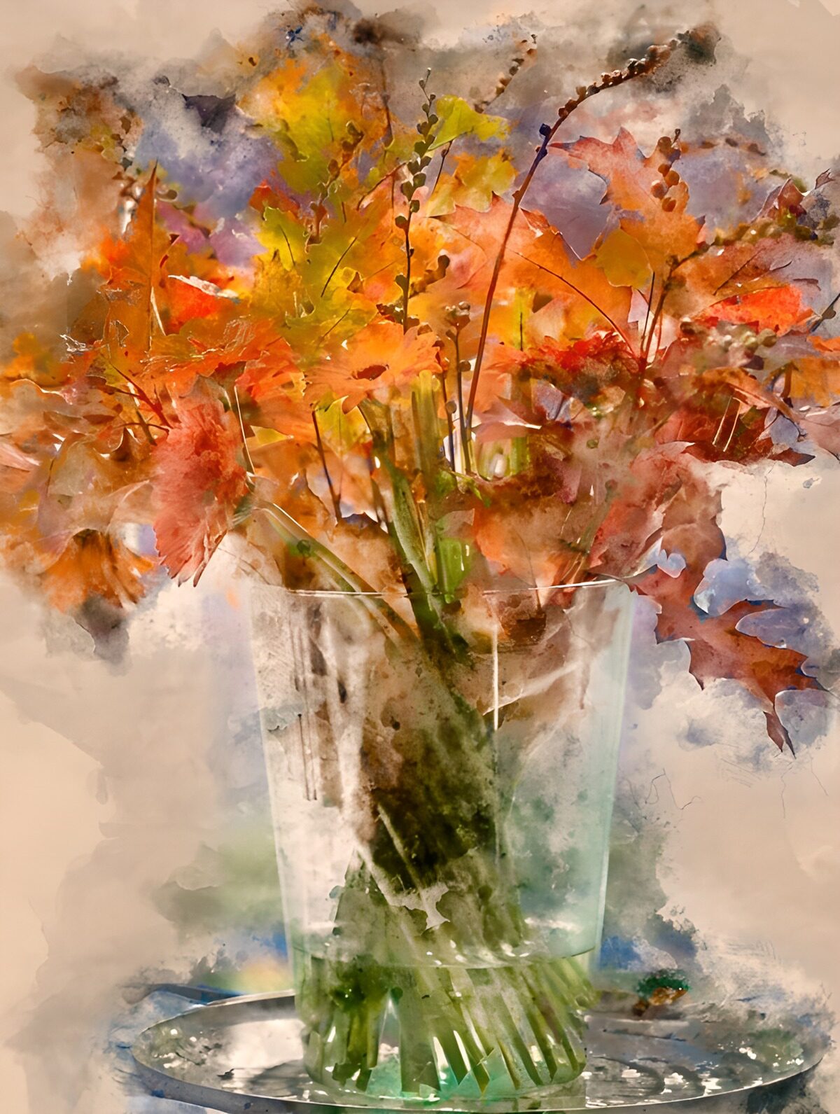 Leuchtendes Herbstlaub in der Glasvase