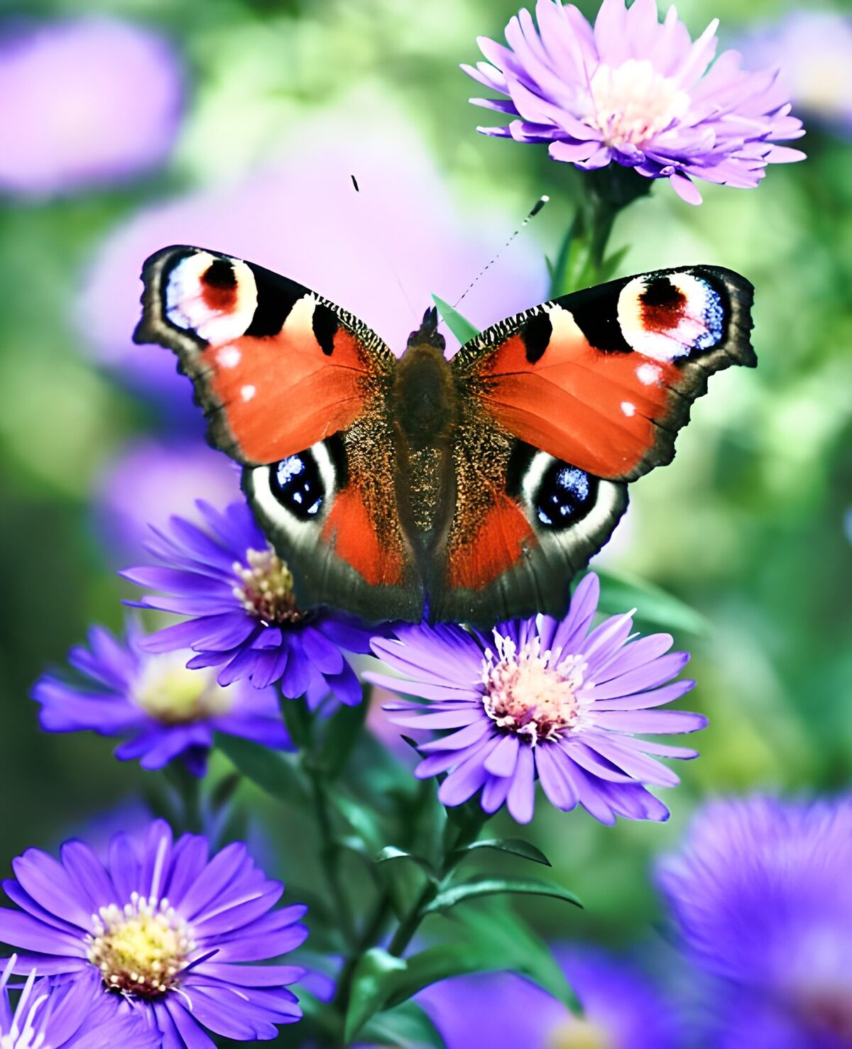 Tagpfauenauge im violetten Blütenmeer