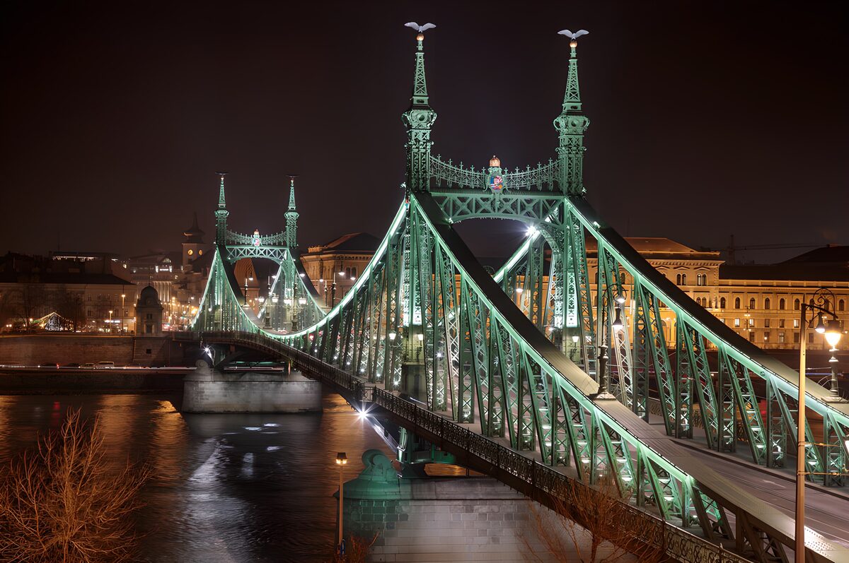Freiheitsbrücke im grünen Nachtlicht