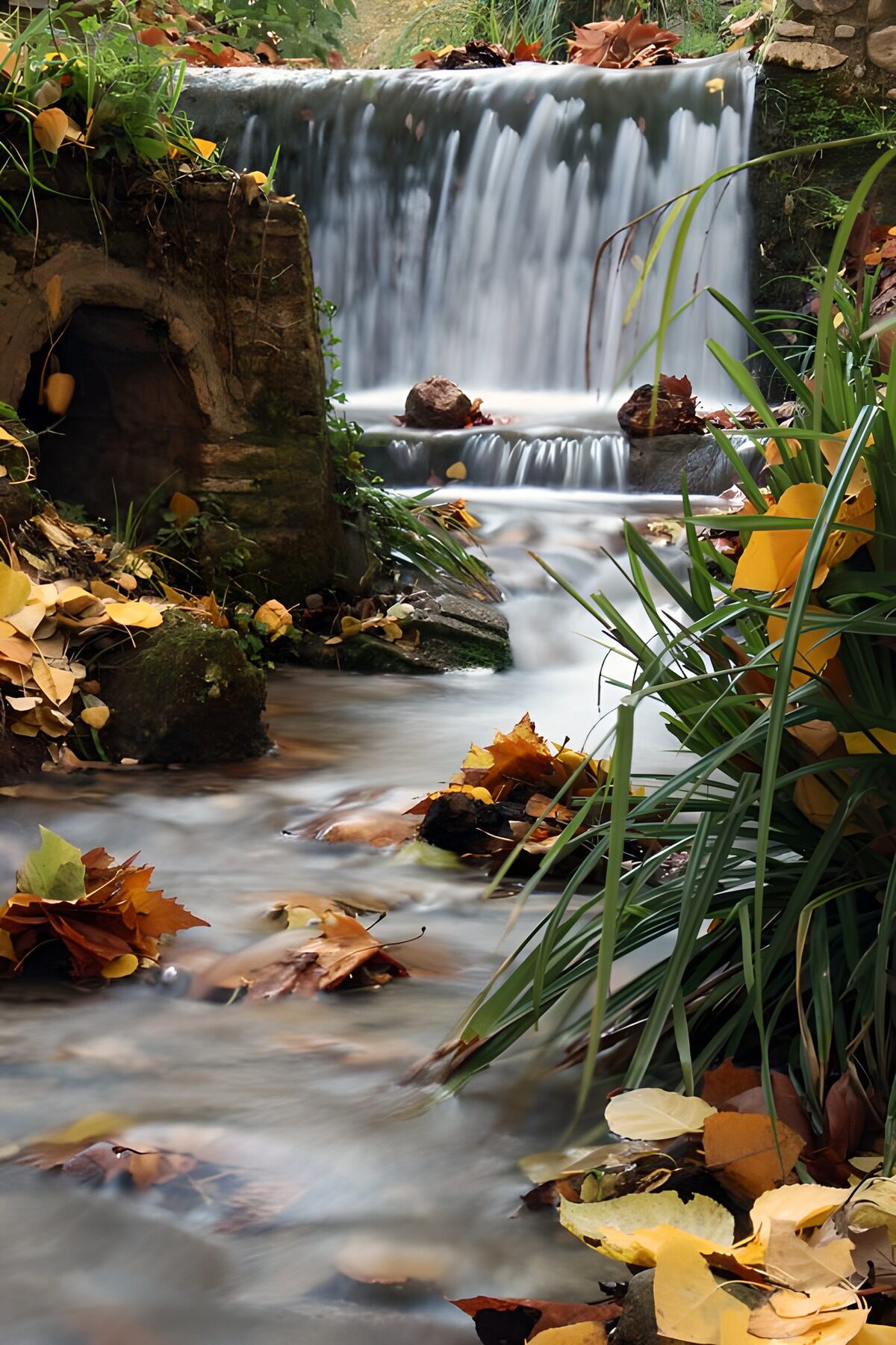 Kleiner Wasserfall zwischen Moos und Stein