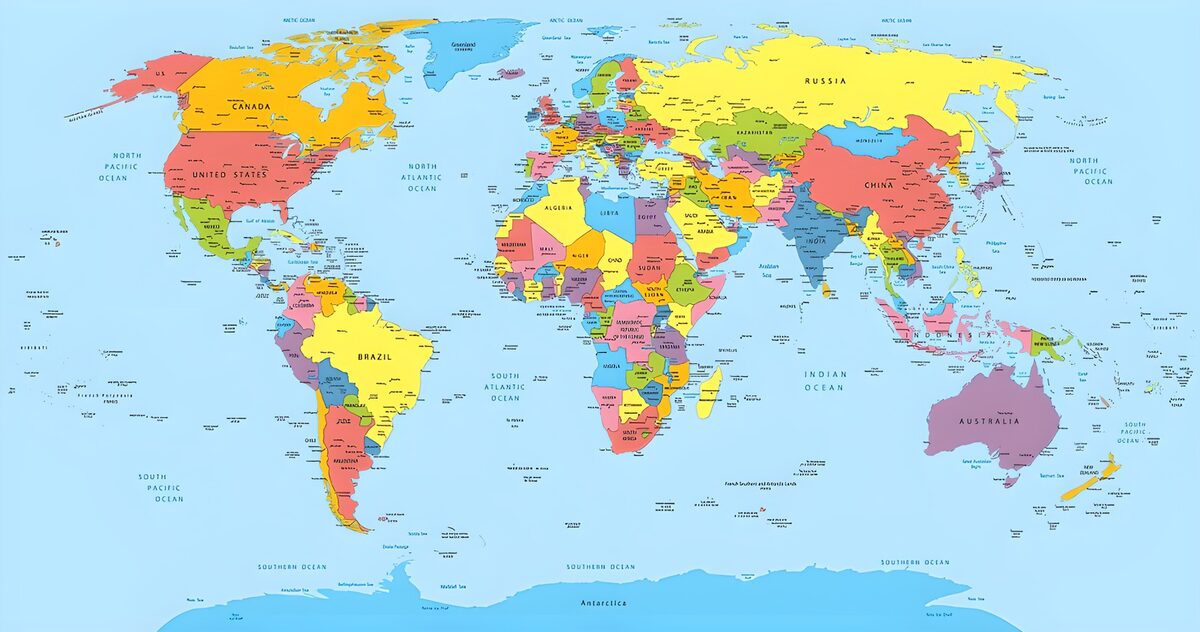 Politische Weltkarte in fröhlichen Farben