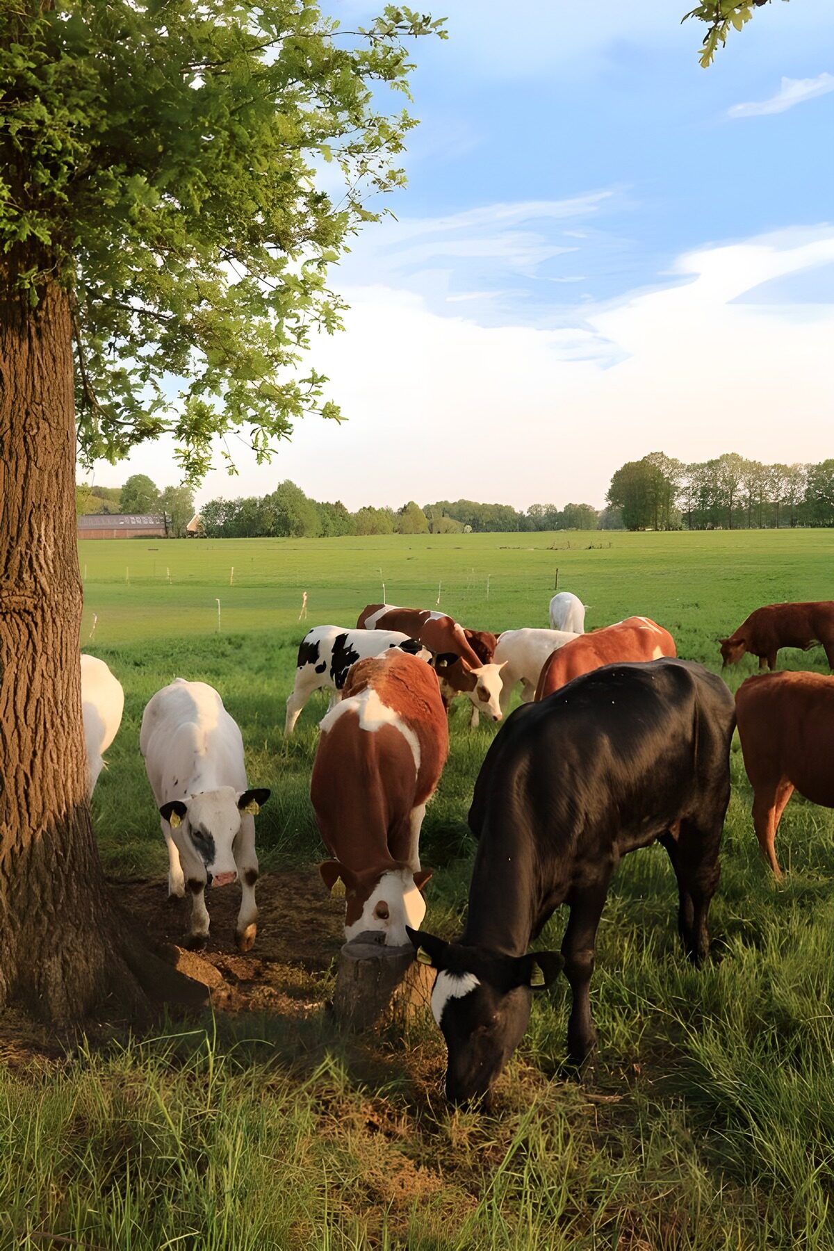 Kühe unter dem Baum auf grüner Weide
