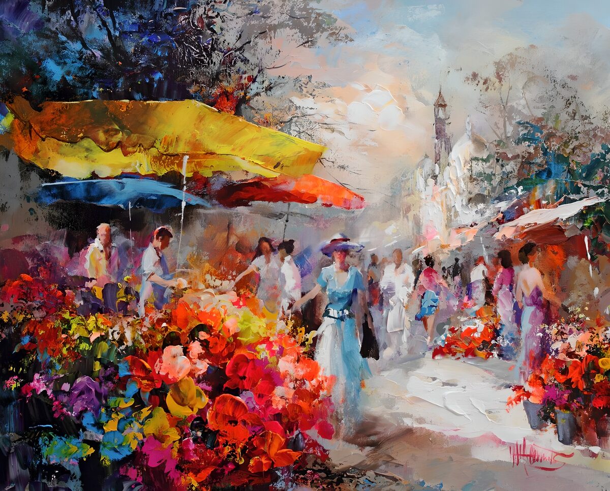 Blumenmarkt im warmen Sommerlicht