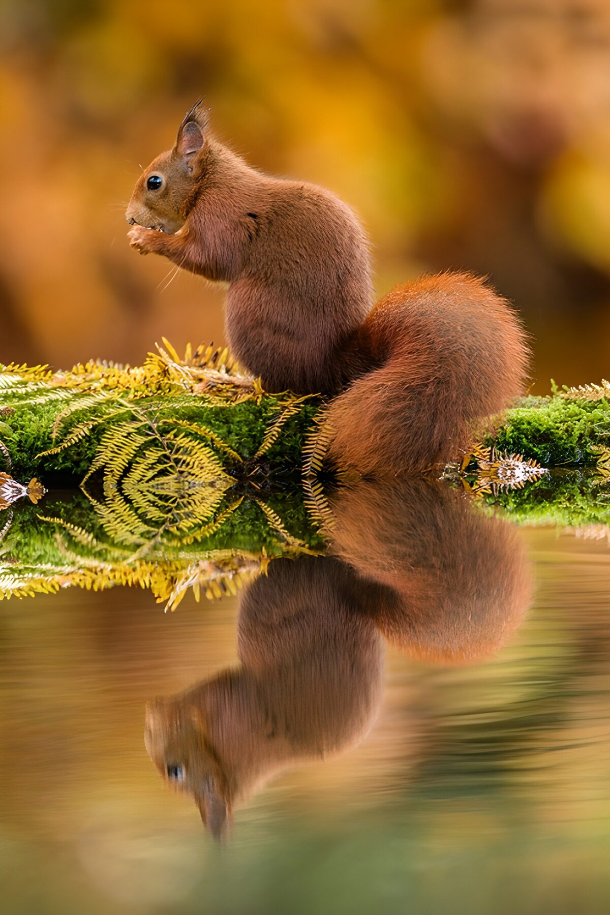 Eichhörnchen am stillen Wasser