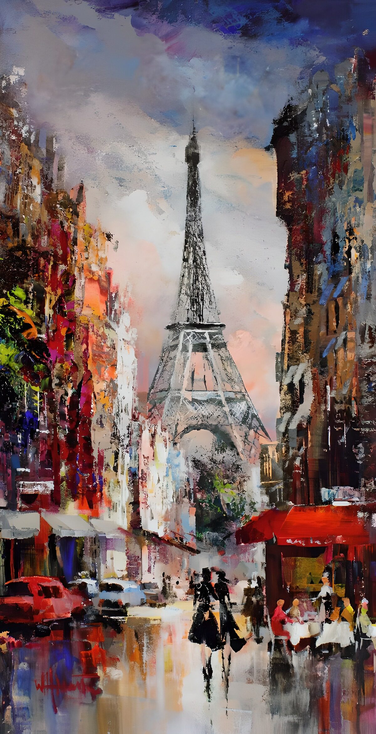 Bunte Straßenszene mit Eiffelturm