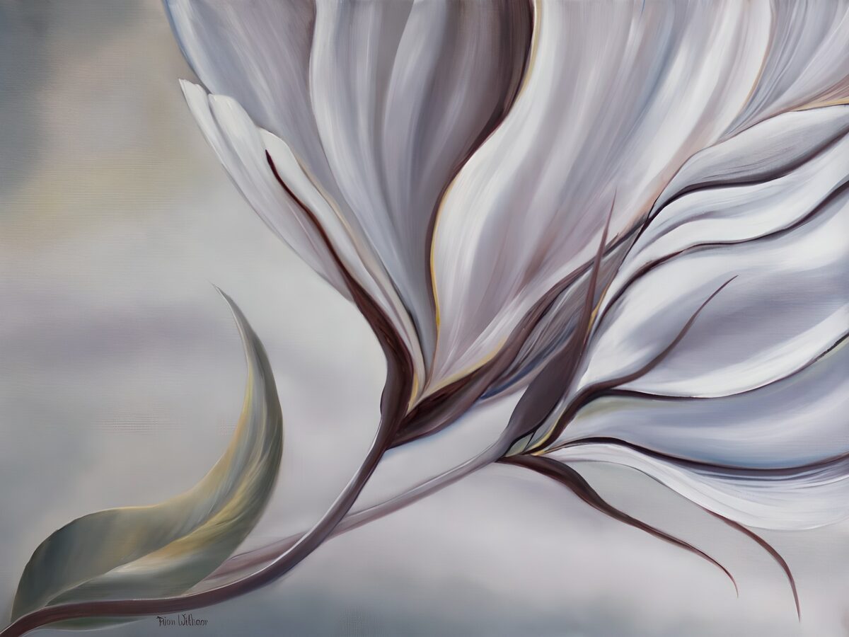 Abstrakte Blüte in sanftem Weiß und Mauve