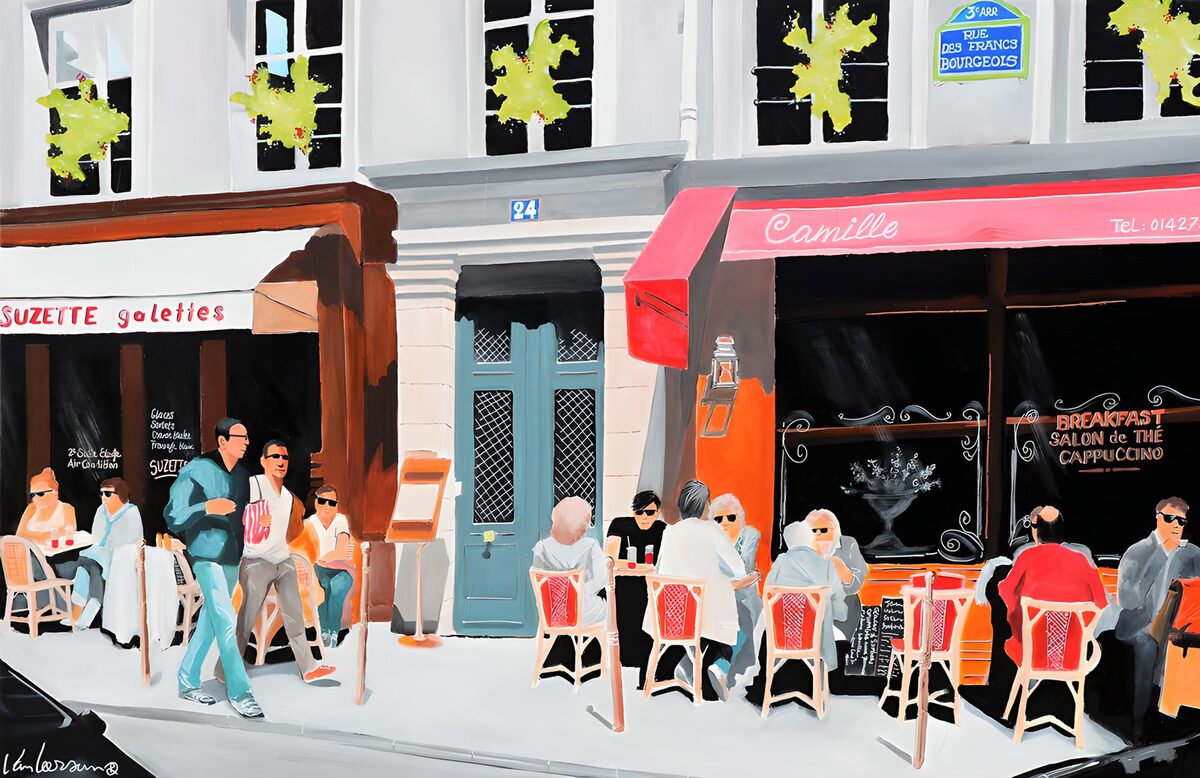 Pariser Caféterrasse im Sonnenschein