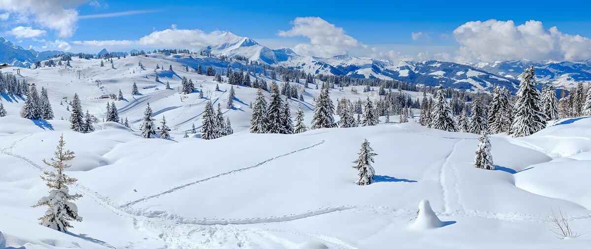 Verschneite Berge im klaren Winterlicht