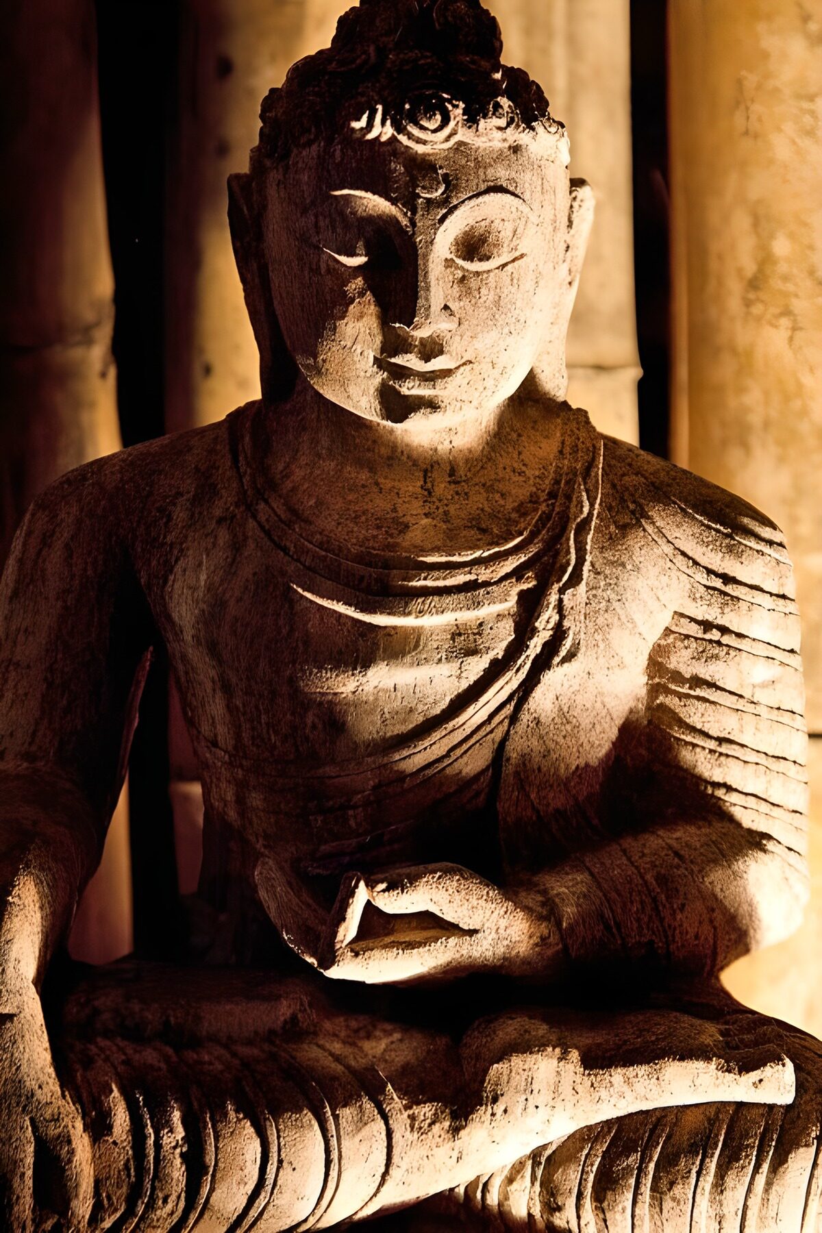 Buddha aus Stein im goldenen Licht