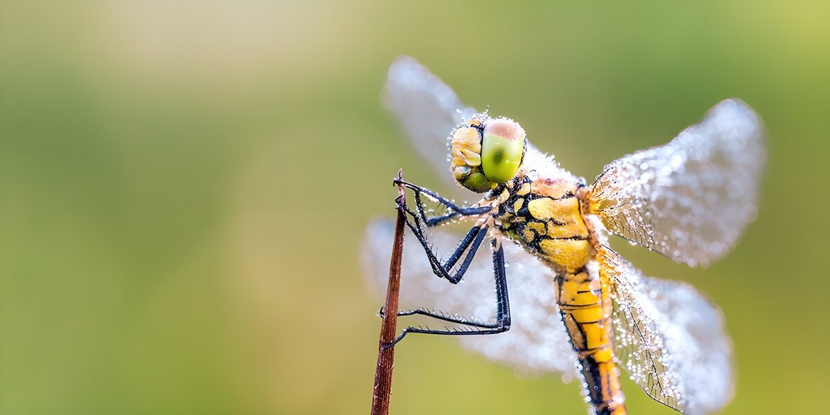 Gelb-schwarze Libelle im weichen Licht
