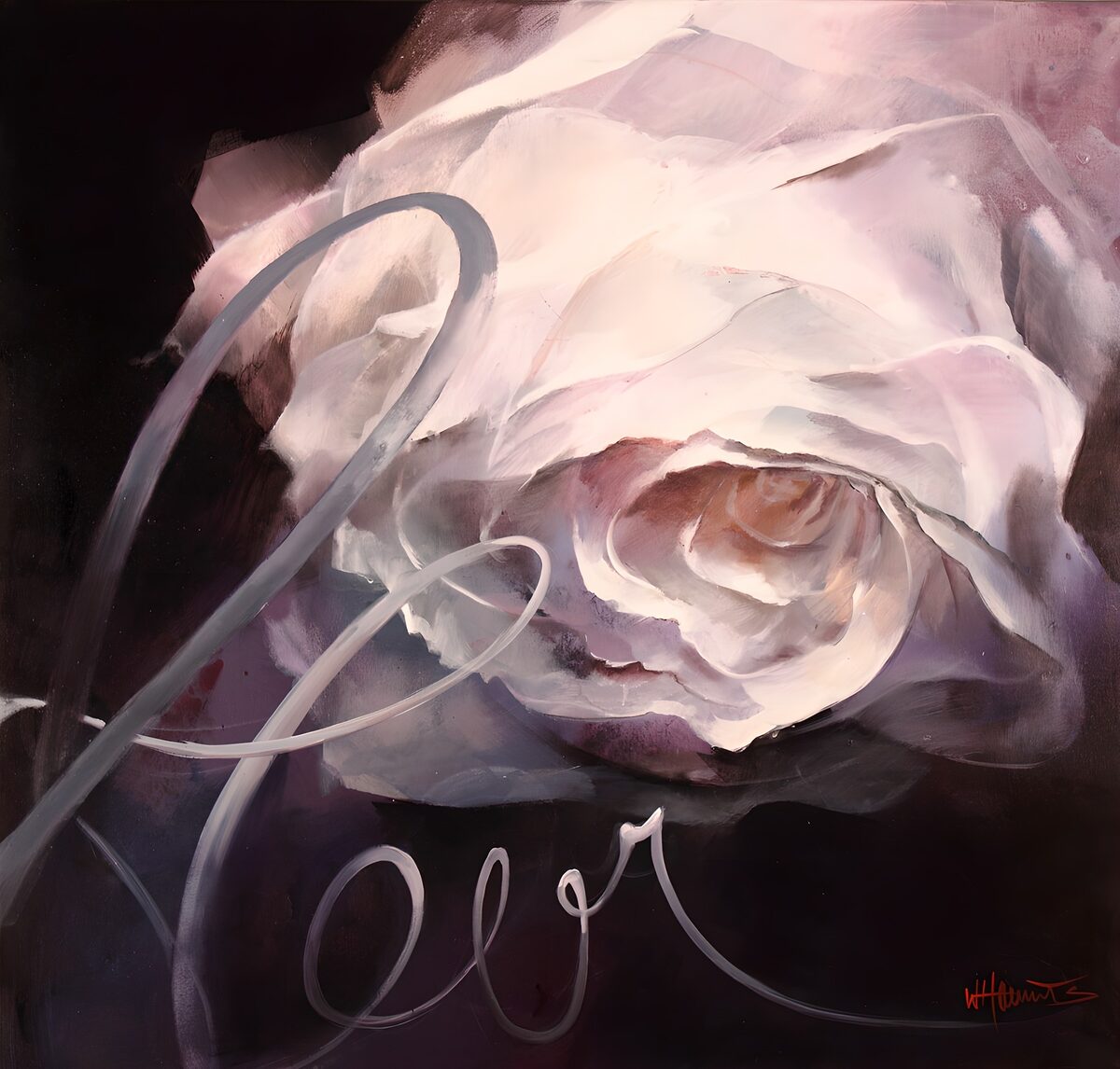 Weiß-rosa Rose mit sanftem Leuchten