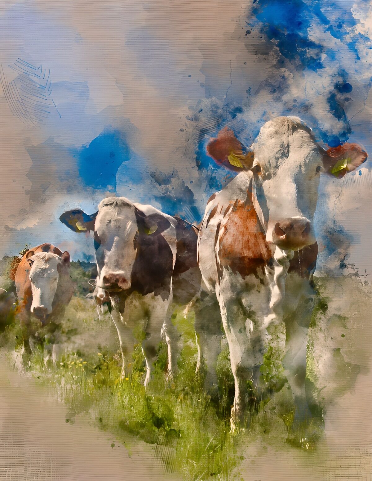 Drei Kühe auf sonniger Wiese