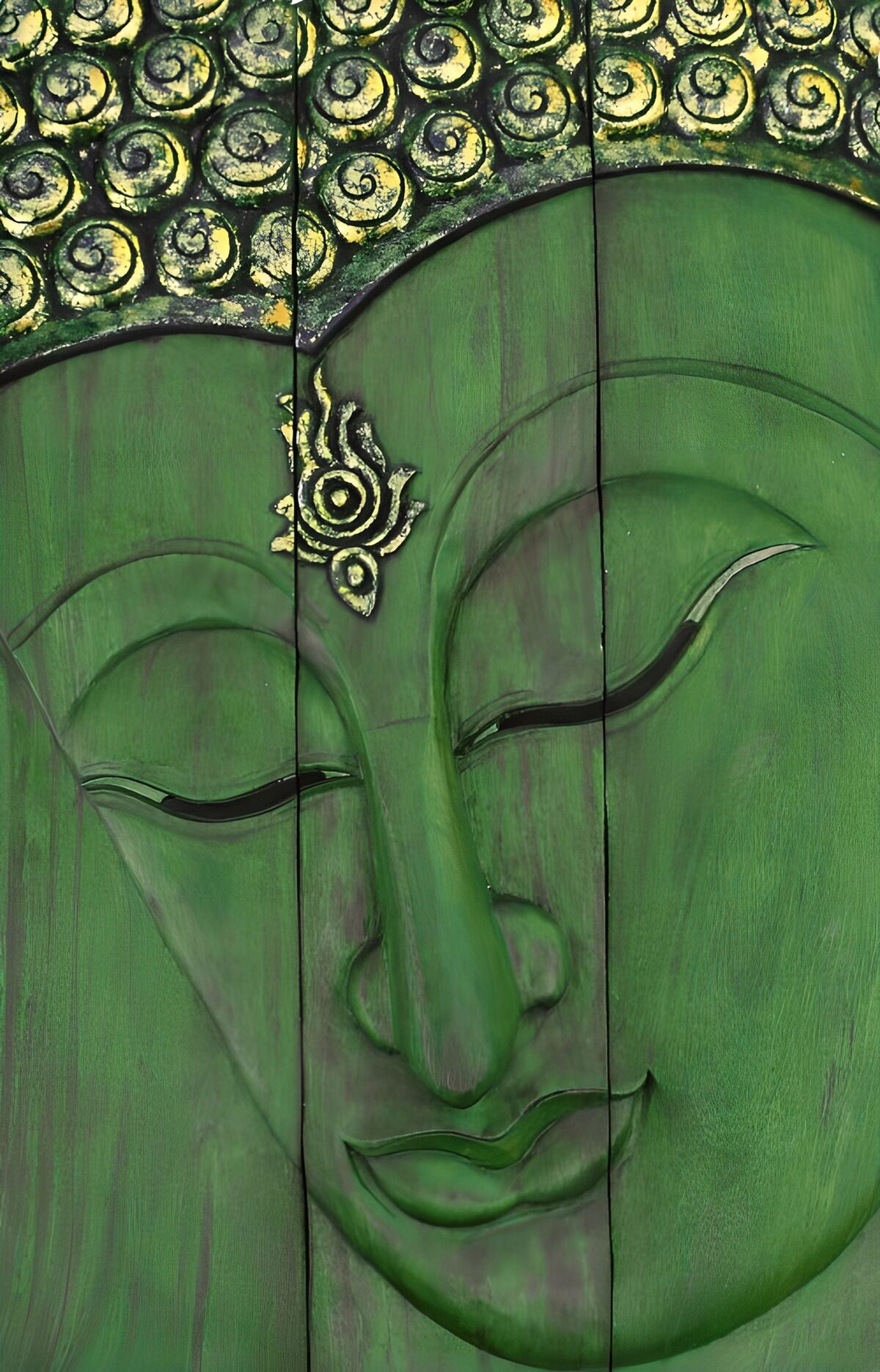 Buddhas Gesicht in Grün und Gold