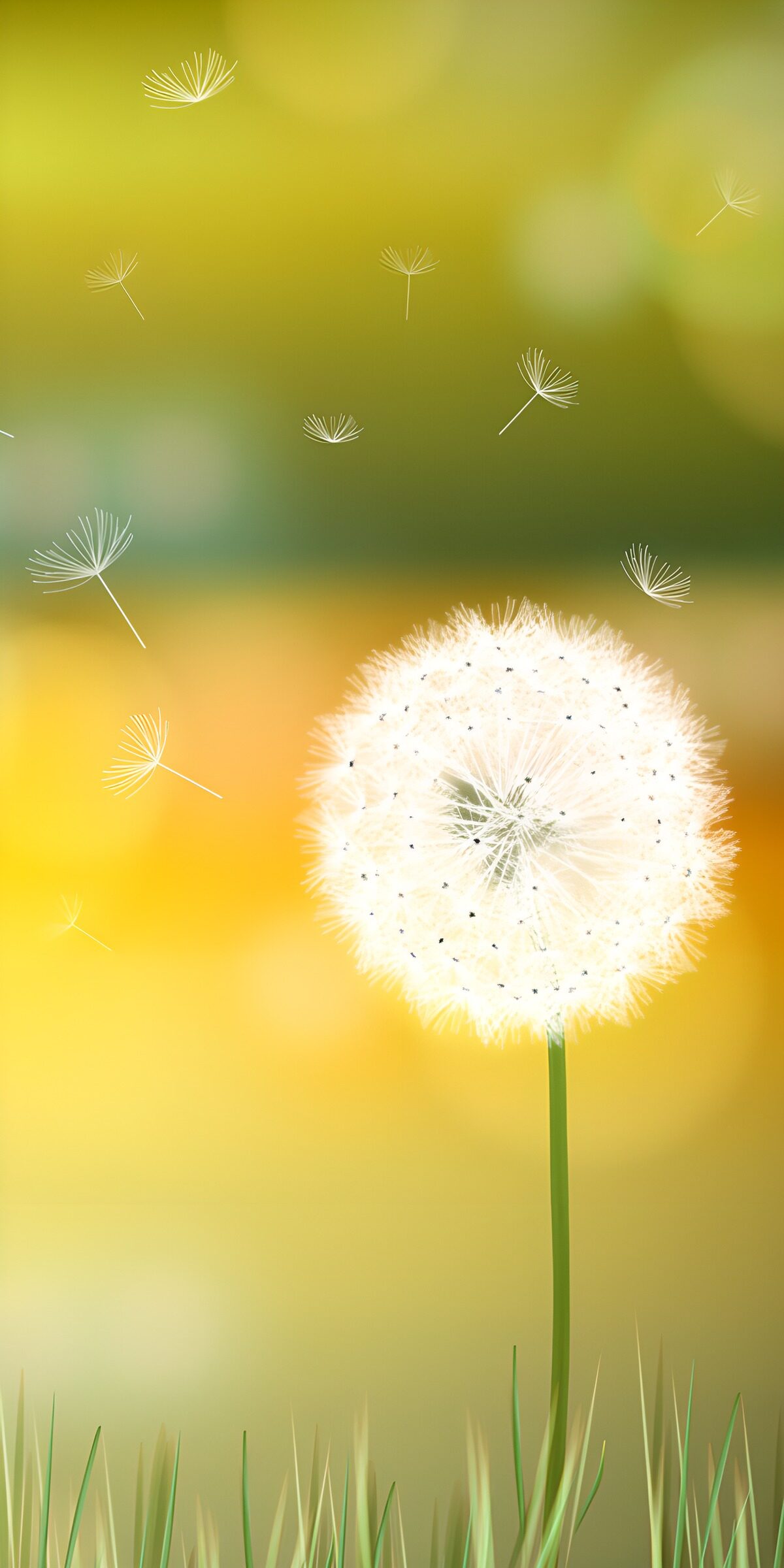 Pusteblume vor gelbgrünem Hintergrund