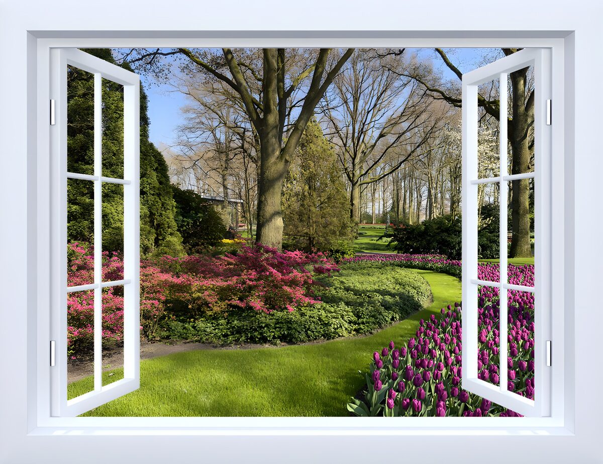 Ein Fenster voller Tulpenfrühling