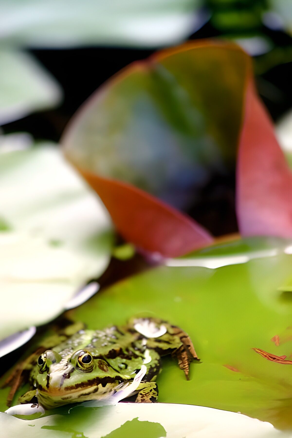Ein Frosch in der Stille der Seerosen