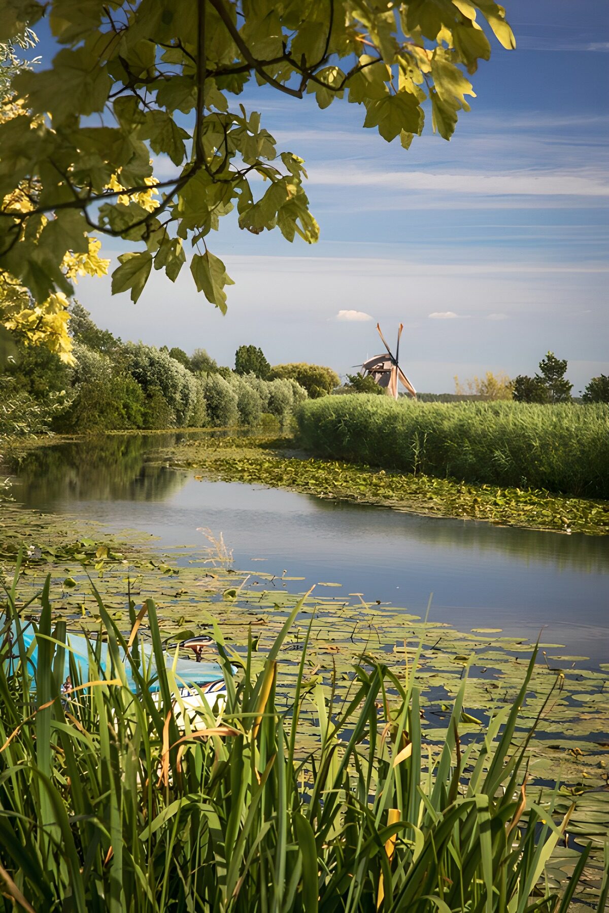 Windmühle am sommerlichen Wasserlauf