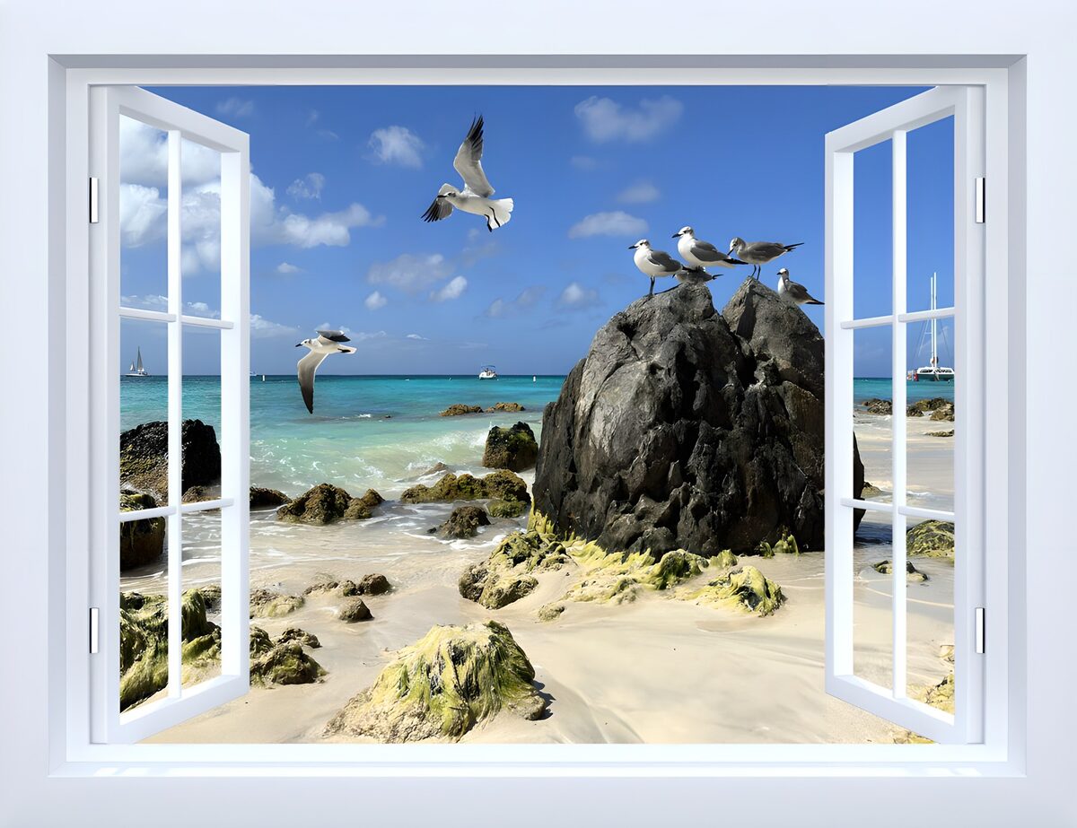 Sommerlicher Meerblick durchs offene Fenster
