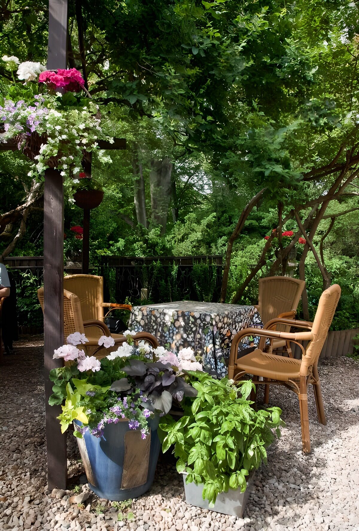 Gartensitzplatz im üppigen Grün