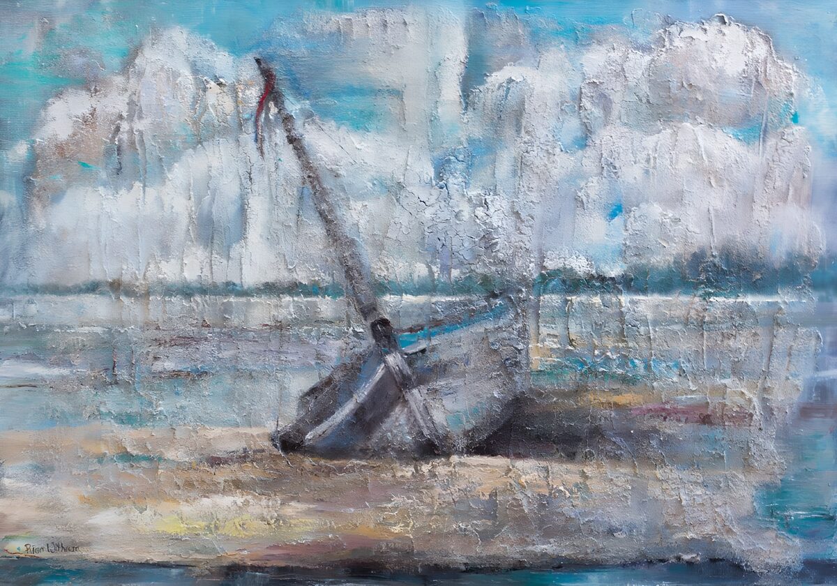 Abstrakte Segelboote in kühlem Blau