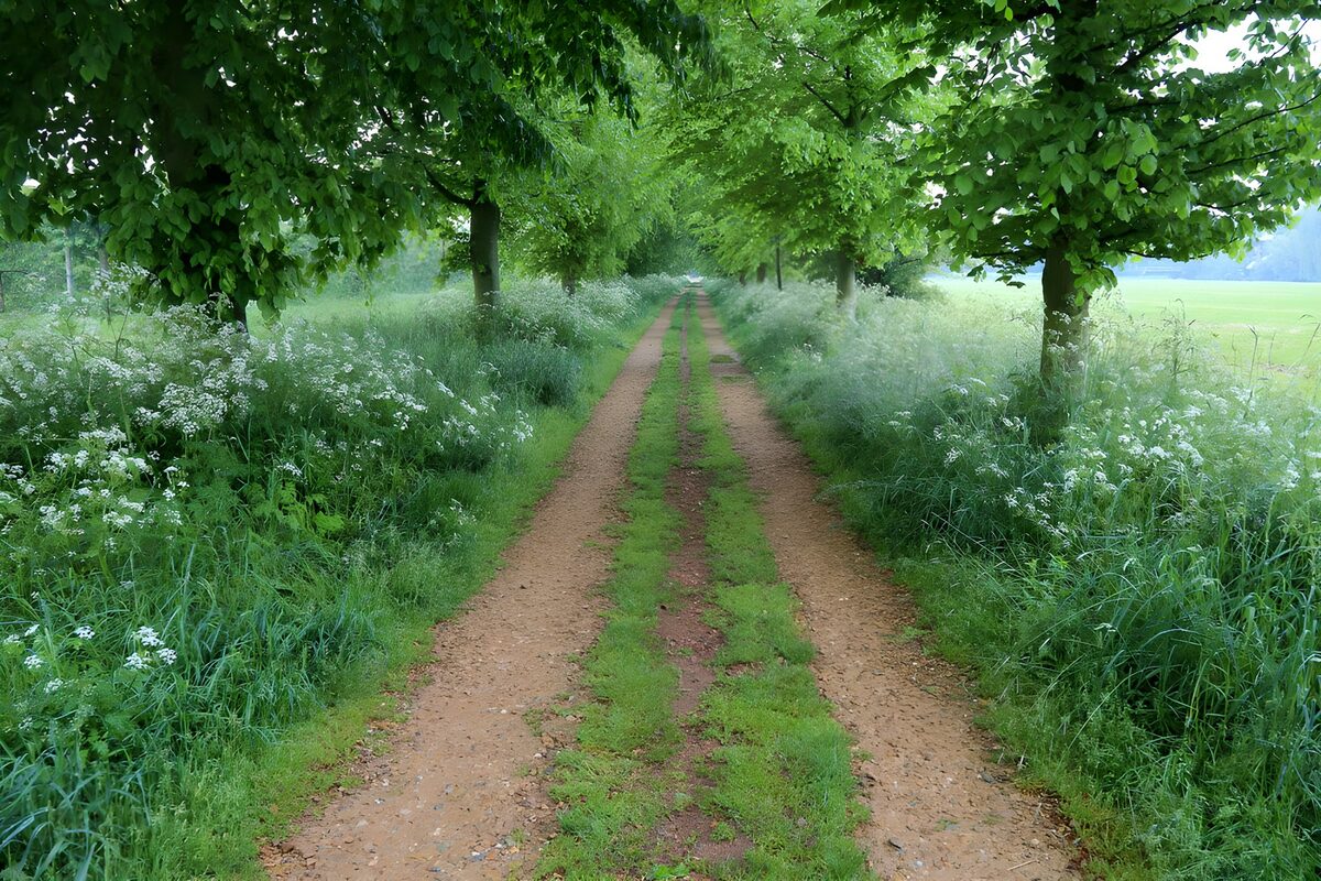Feldweg unter dichtem Blätterdach