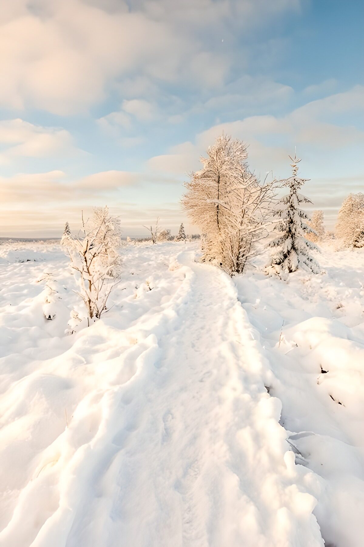Schmaler Pfad durch tiefen Schnee
