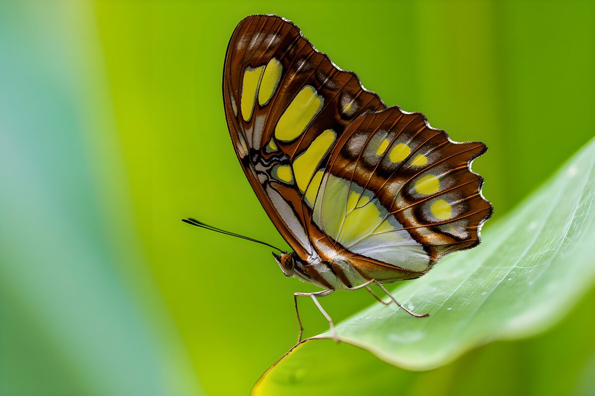 Schmetterling auf zartgrünem Blatt