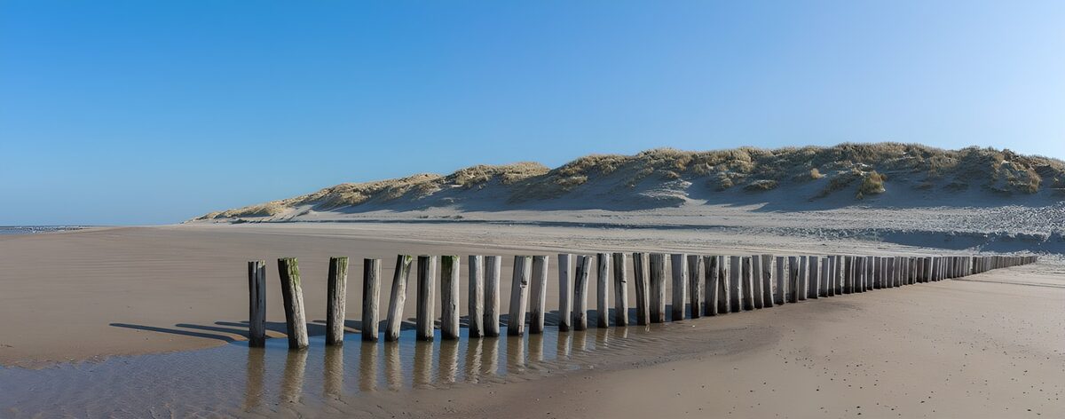 Holzpfähle am Strand im Sonnenlicht