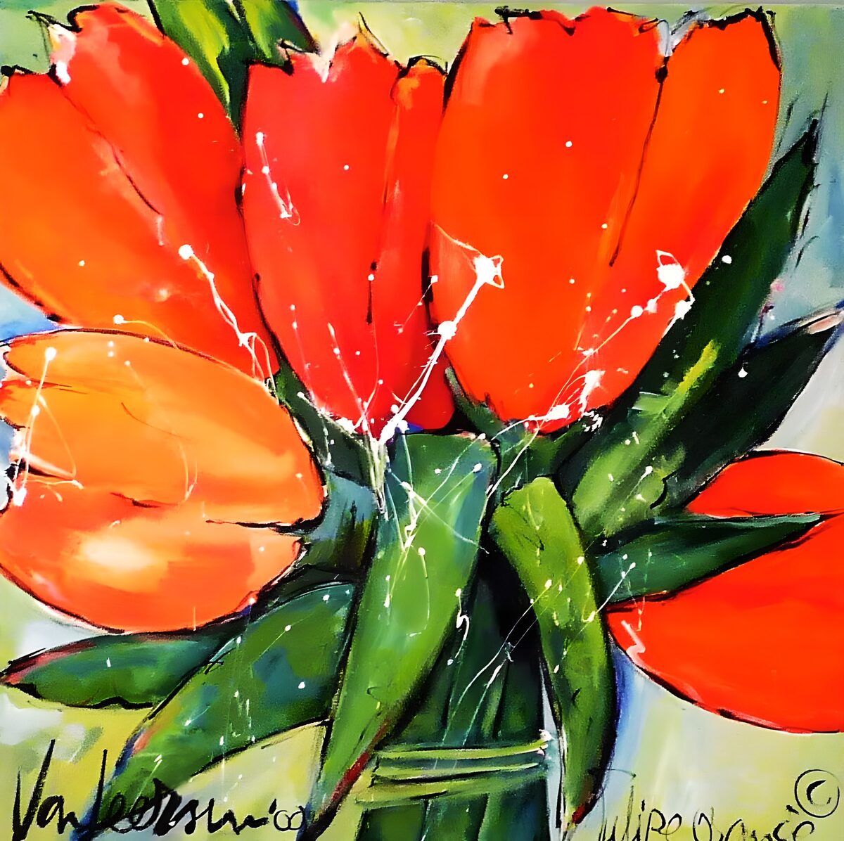 Rote und orange Tulpen in kräftigen Farben