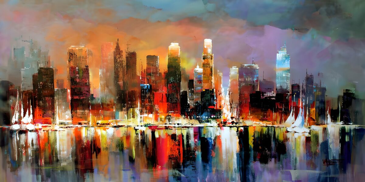 Bunte Skyline im Abendlicht