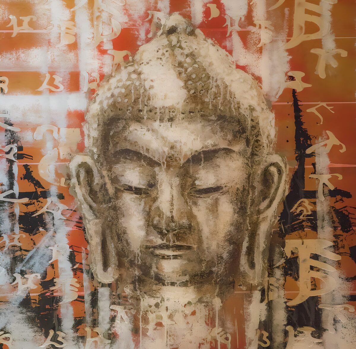 Buddhakopf in Creme und Rostrot