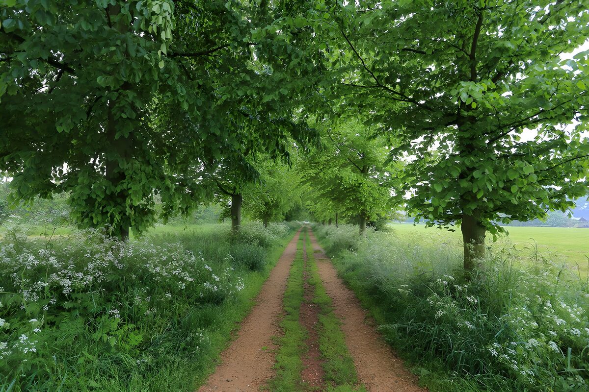 Sandweg unter dichtem Blätterdach