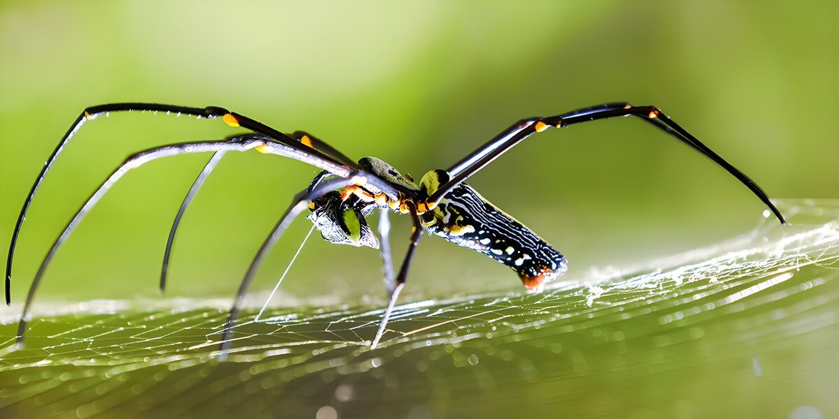 Langbeinige Spinne im filigranen Netz
