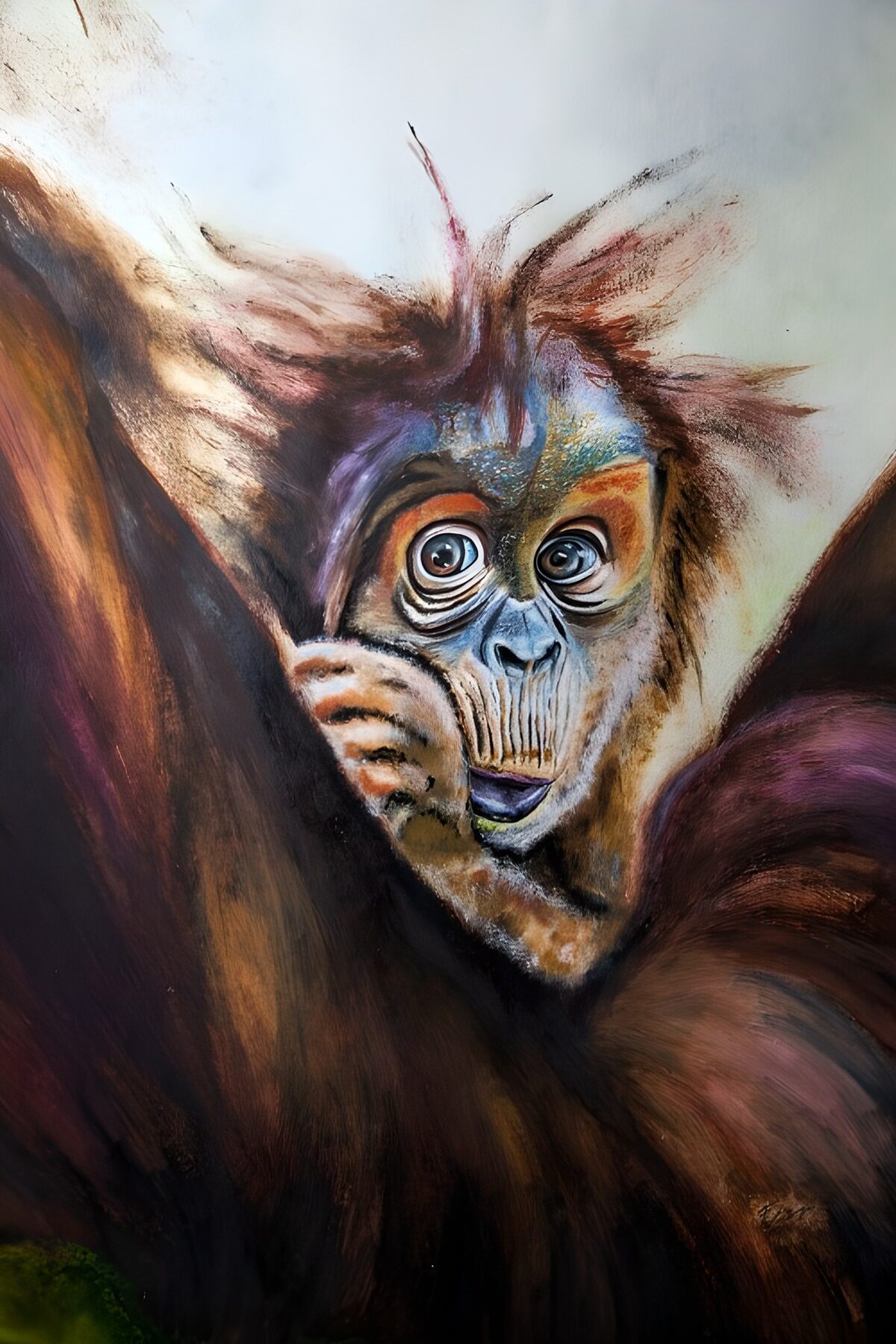 Junger Orang-Utan in leuchtenden Farben