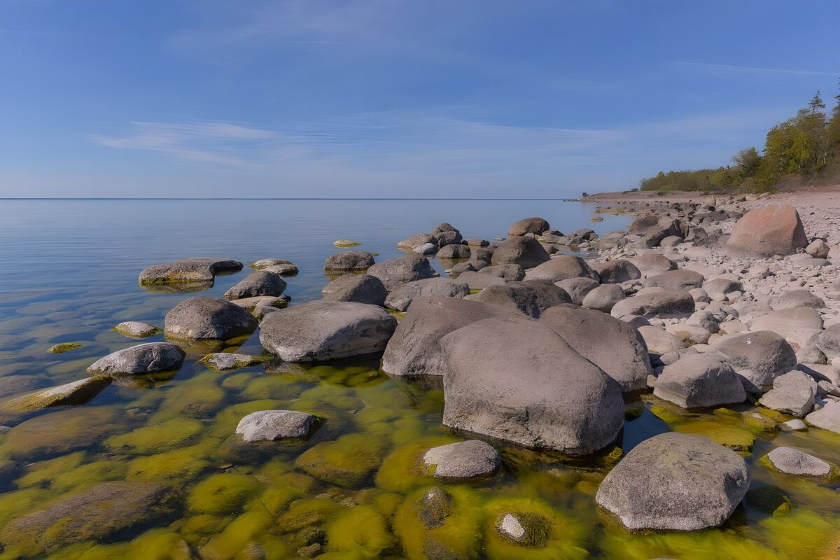 Runde Felsen am klaren Wasser